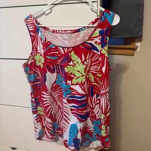 Tropical Floral Sleeveless Tank Dress - Red, Blue, Lime